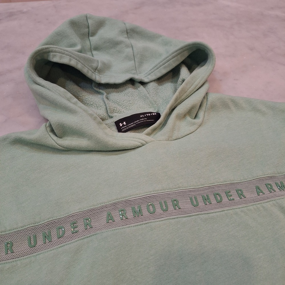 Under Armour Hoodie Wom‎ XL Green Mesh Logo Stripe Loose Fit Pullover Sweatshirt